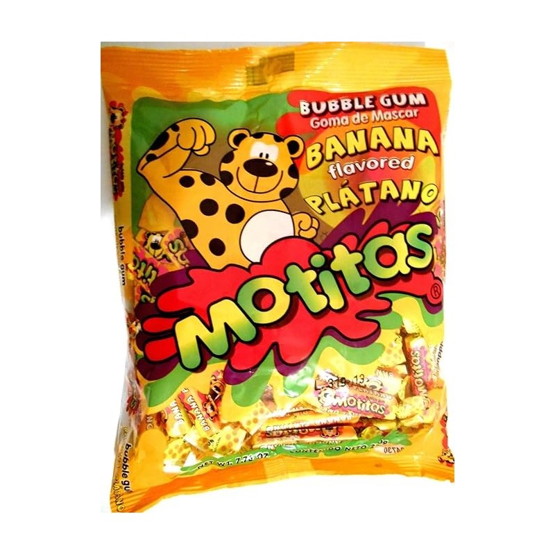 Motitas Bubble Gum Banana Flavored Mexican Candy 50 pc Platano Chicle