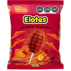 Paleta Elotes de caramelo con chile, Bolsa 40pz de 14g c/u