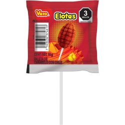 Paleta Elotes de caramelo con chile, Bolsa 40pz de 14g c/u